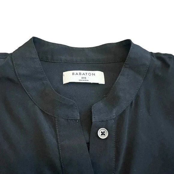 Babaton Aritzia 100% Silk Blouse Black Henley Flowy Wide Fit Small Women's - Picture 9 of 11